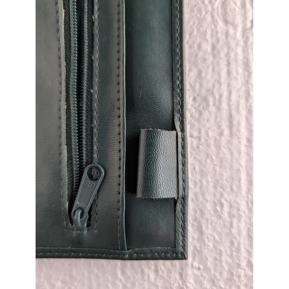 Vintage Tandem Bags Dark Green Leather Wallet Clutch Crest Embossed 05G - Picture 7 of 13